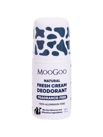 MooGoo Natural Fresh Cream Deodorant - Fragrance Free 60ml, updated packaging on a white background.