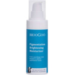 The MooGoo Pigmentation Brightening Moisturiser 75g features a white pump cap and blue label, and is enriched with Vitamin C to help target pigmentation issues.