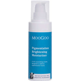 The MooGoo Pigmentation Brightening Moisturiser 75g features a white pump cap and blue label, and is enriched with Vitamin C to help target pigmentation issues.