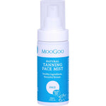 MooGoo Tanning Face Mist 100ml comes in a pump bottle with a blue and white label, featuring non-comedogenic, natural tanning agents for healthy skin and a beautiful bronze glow.