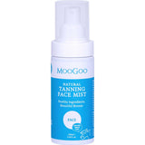 MooGoo Tanning Face Mist 100ml comes in a pump bottle with a blue and white label, featuring non-comedogenic, natural tanning agents for healthy skin and a beautiful bronze glow.