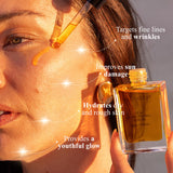 Woman applying Mud Organics Sea Buckthorn Serum in warm sunlight