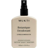 Mukti Botanique Deodorant Spray Citrus & Siberian Fir bottle on a white background