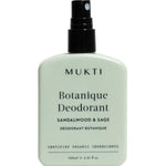 Mukti Botanique Deodorant bottle with sandalwood and sage scent on a white background