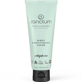 A mint green 50g (1.8 oz) tube of Sanctum Night Conditioning Cream features black text and symbols for organic skincare, vegan, cruelty-free, certified, and recyclable.