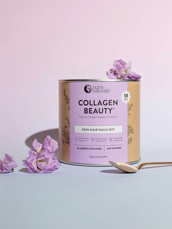 Nutra Naturals Collagen Beauty Blueberry Wildflower jar and pouch