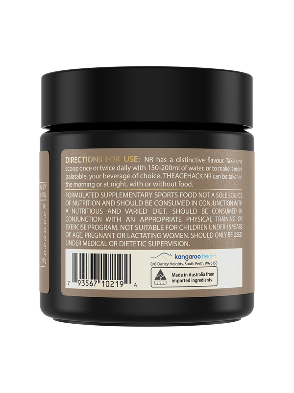 The Age Hack NR Powder 15g directions and back label