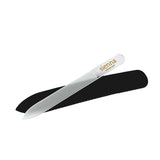 The Sienna Byron Bay Glass Nail File features a white handle with gold “sienna” text and comes with a sleek black protective case. Eco-friendly and durable, it's perfect for flawless nail care.