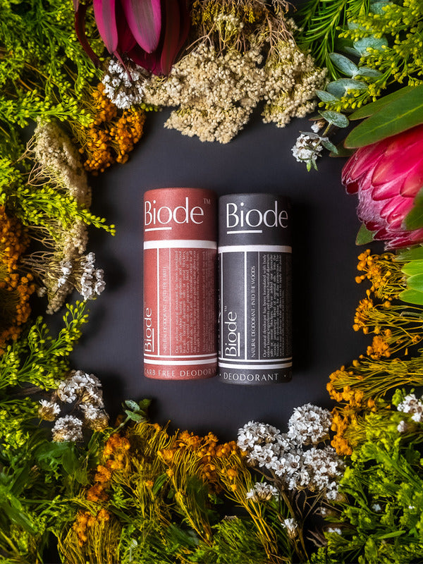 Biode natural deodorants styled with native flowers