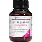 Nature's Help Ultra Slim Forte with Berberine 60 Caps features a black-capped bottle. The label promotes fat loss, appetite control, thermogenesis, and healthy metabolism. Contains 60 capsules and added berberine for enhanced results.