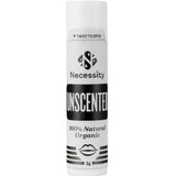 Necessity Organic Unscented Lip Balm 5g by Necessity features a simple black and white tube design, is 100% natural and organic, and is ideal for anyone seeking a pure, fragrance-free lip balm.