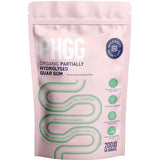 Pink resealable Necessity PHGG pouch with large white lettering, a navy circular logo and a winding green line resembling the outline of intestines.