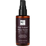A 75ml brown bottle of New Nordic Hair Volume™ Shine Serum with a black pump, displaying white text and a tree logo on the label.