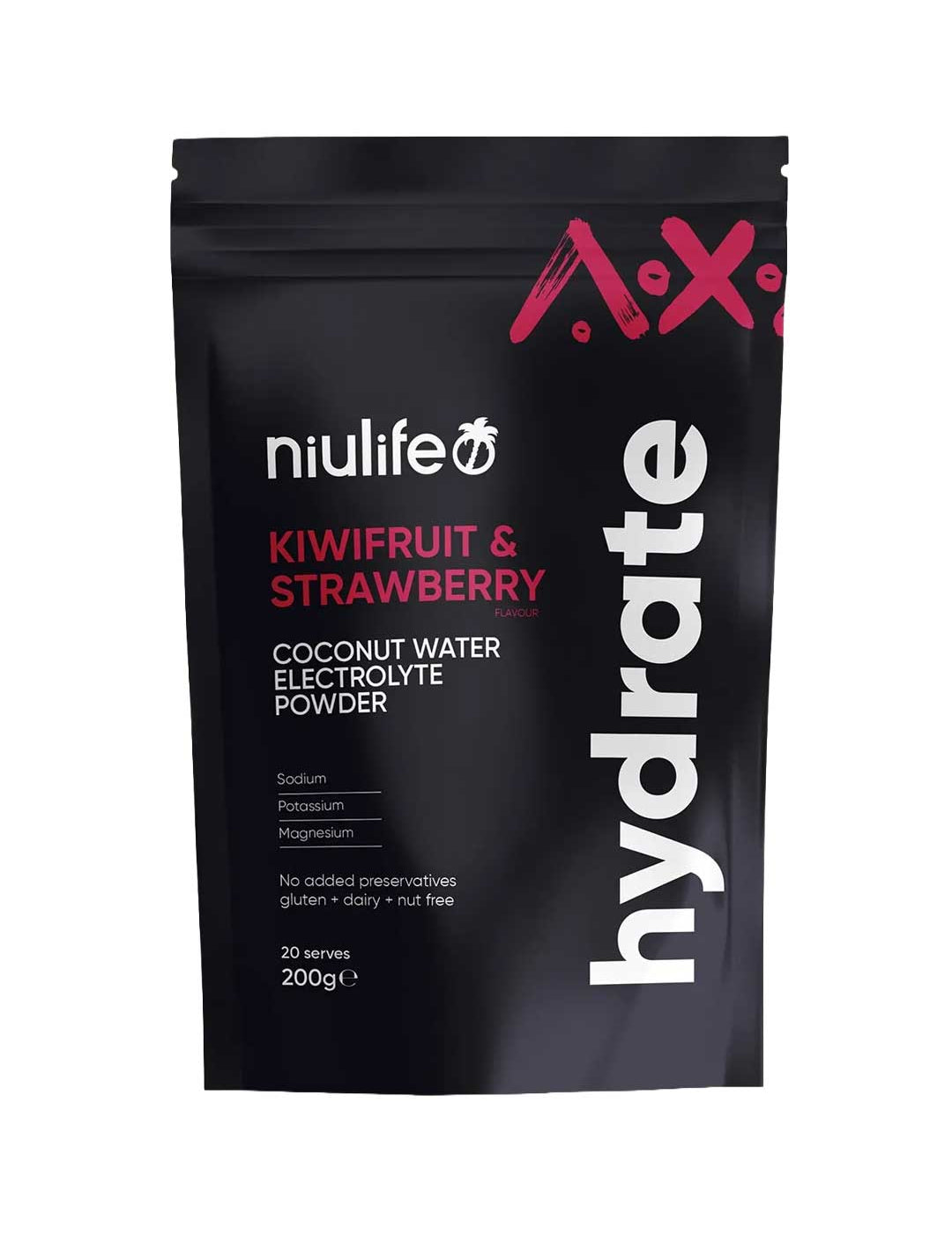 Niulife Hydrate Electrolyte Powder Kiwifruit & Strawberry 200g, natural supplement