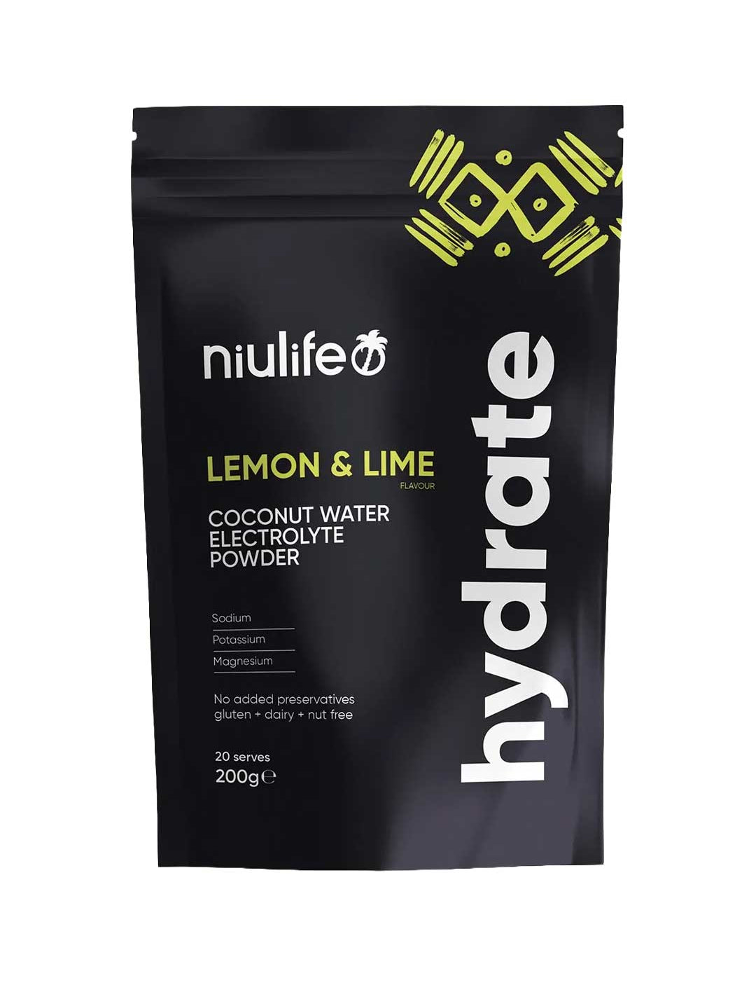 Niulife Hydrate Electrolyte Powder Lemon & Lime 200g, natural supplement