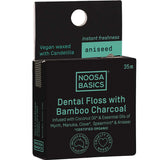 Noosa Basics dental floss packaging with bamboo charcoal and Aniseed on a white background