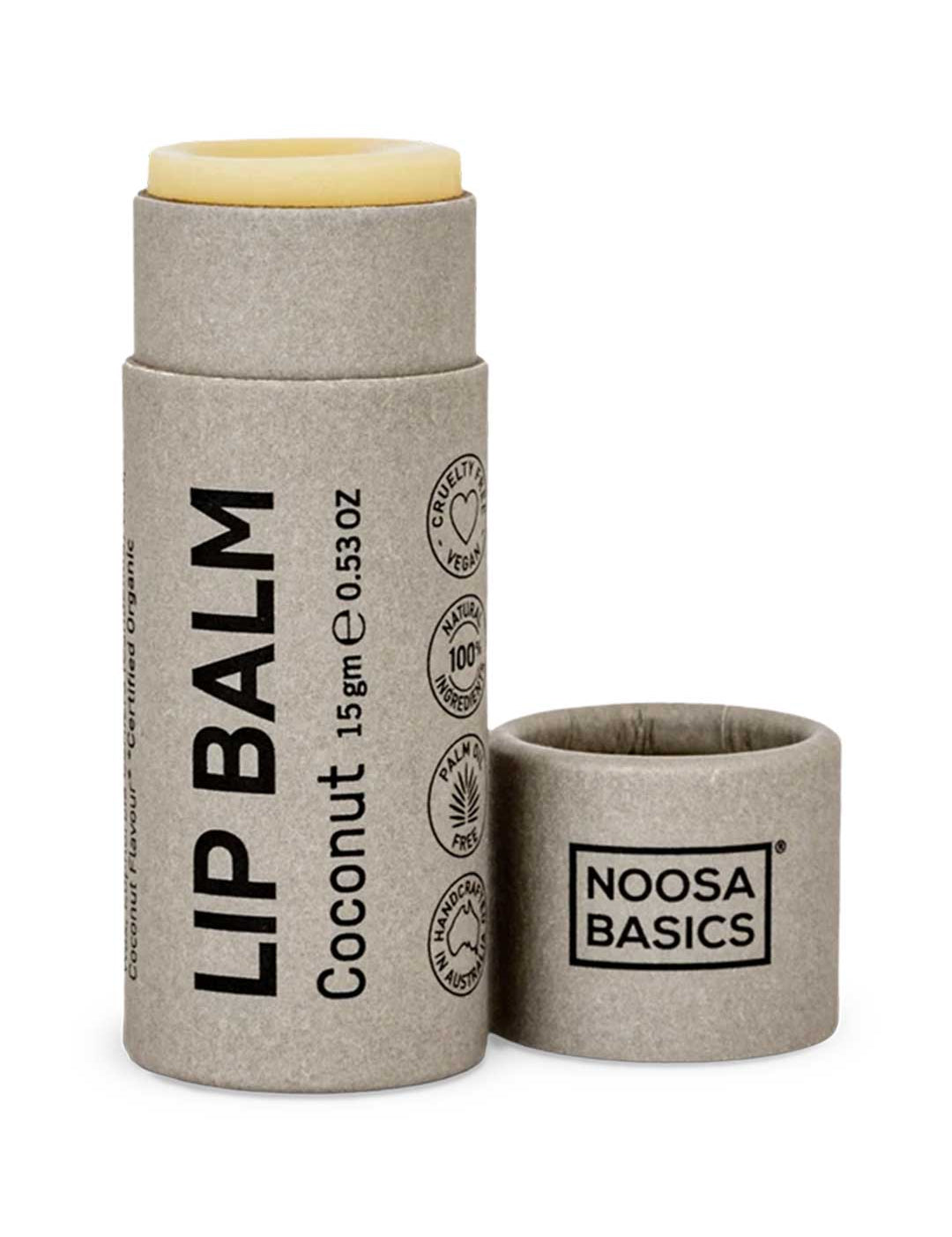 Noosa Basics Lip Balm - Coconut 15g, natural vegan lip balm in a paper tube