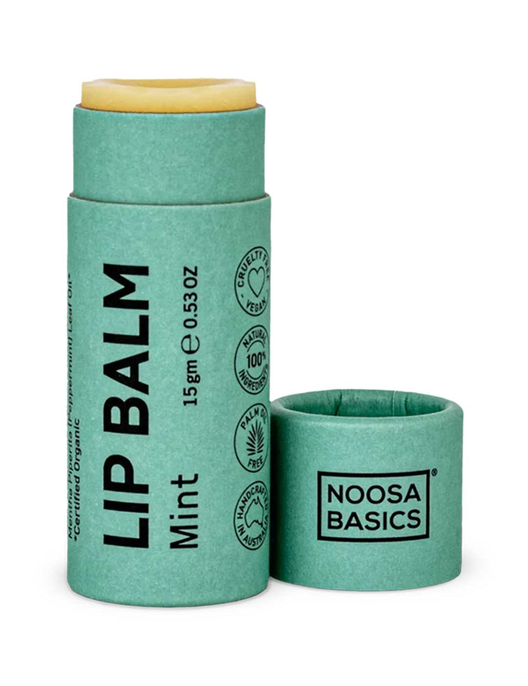 Noosa Basics Lip Balm - Mint 15g, natural vegan lip balm in a paper tube