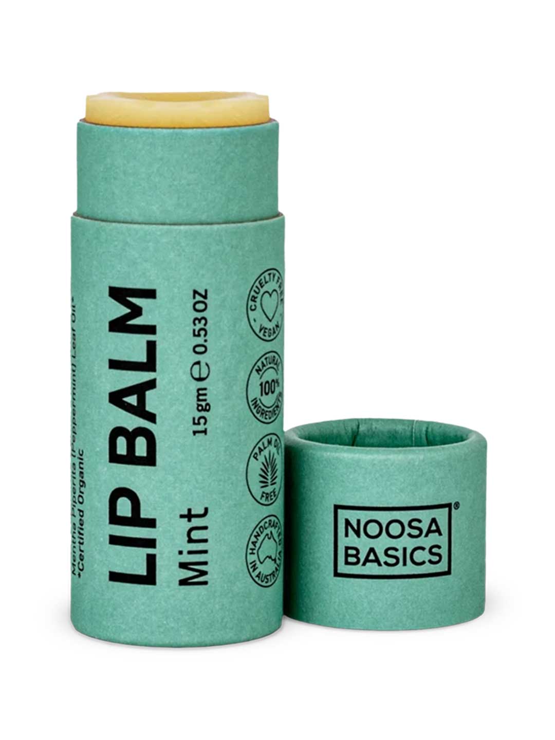 Noosa Basics Lip Balm - Mint 15g, natural vegan lip balm in a paper tube