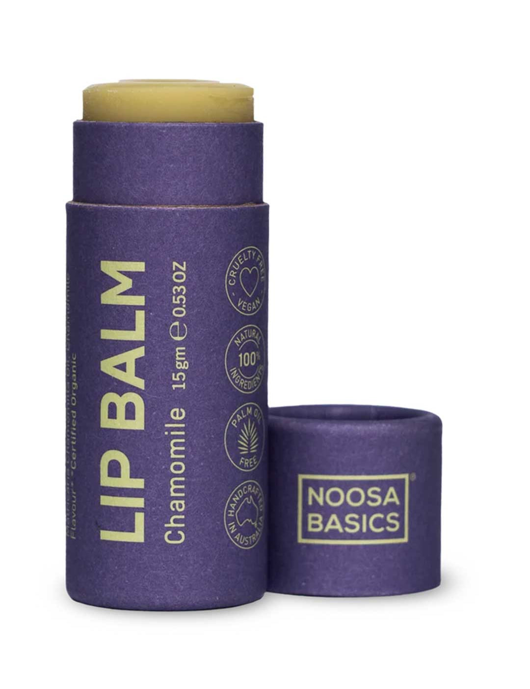Noosa Basics Lip Balm - Chamomile 15g, natural vegan lip balm in a paper tube
