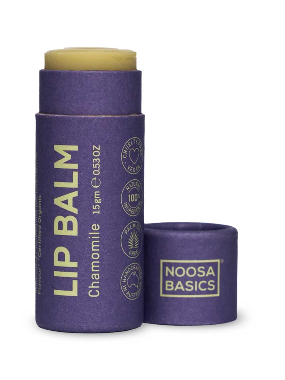 Noosa Basics Lip Balm - Chamomile 15g, natural vegan lip balm in a paper tube