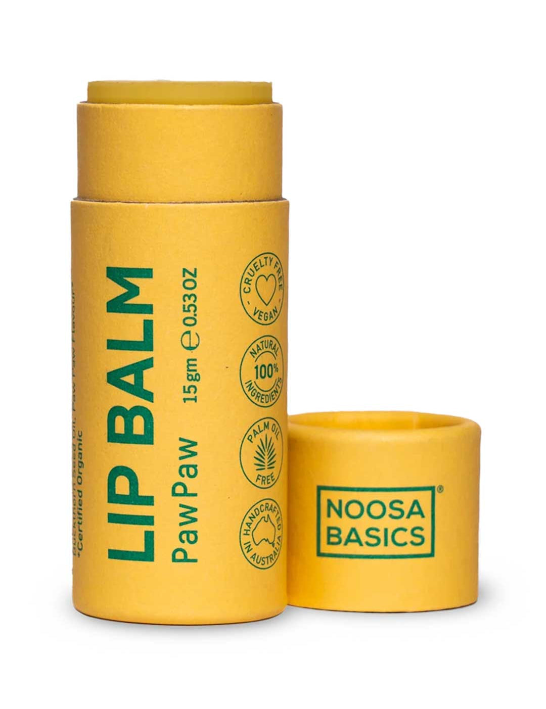 Noosa Basics Lip Balm - Paw Paw 15g, natural vegan lip balm in a paper tube