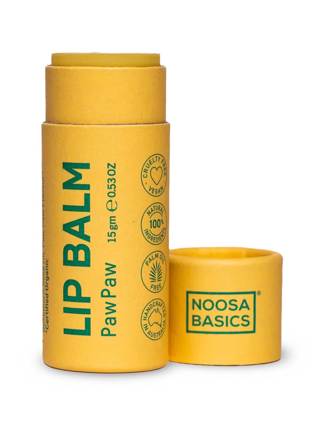 Noosa Basics Lip Balm - Paw Paw 15g, natural vegan lip balm in a paper tube