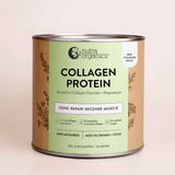 A 225g cylindrical canister of Nutra Naturals Collagen Protein Unflavoured with a light green label highlights tone repair, muscle recovery, and support with hydrolysed collagen peptides.
