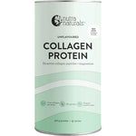 A cylindrical container of Nutra Naturals Collagen Protein Unflavoured with a light green and white label, offering 17g collagen protein per serve, 87% protein, and benefits like muscle recovery support.