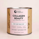 A canister of Nutra Naturals Collagen Beauty Unflavoured features a pink label and supports skin, hair, nails, and gut health. Made with hydrolysed bovine collagen, it’s unflavoured and simple to add to drinks or food.