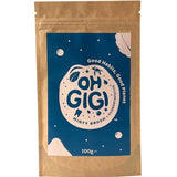 Kraft paper packaging with blue label featuring Oh Gigi Hydroxyapatite Tooth Powder 100g Refill - Minty Brush on a white background