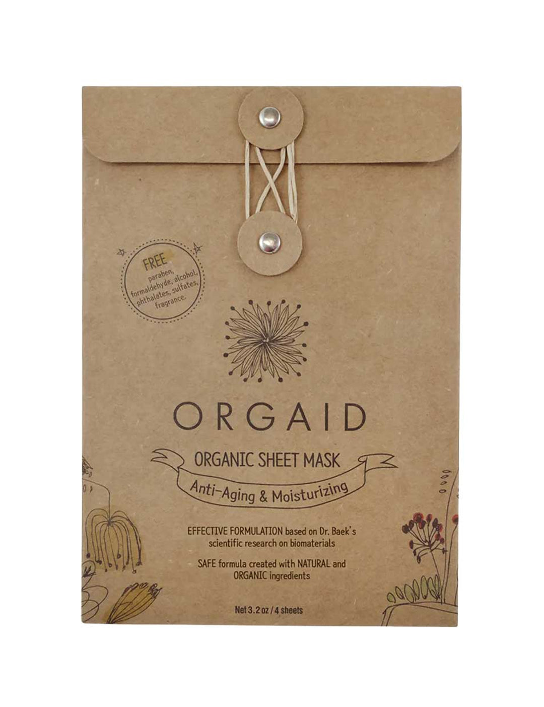 Orgaid Organic Sheet Mask Anti-Aging and Moisturising 4pk on a white background