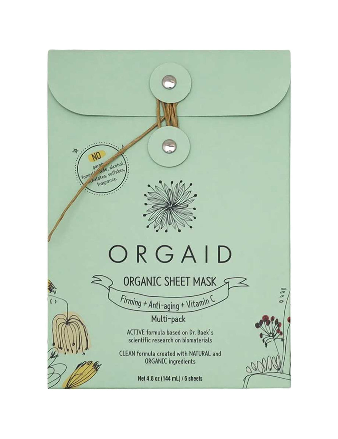 Orgaid Organic Sheet Mask Firming Anti-Aging and Vitamin C pack on a white background