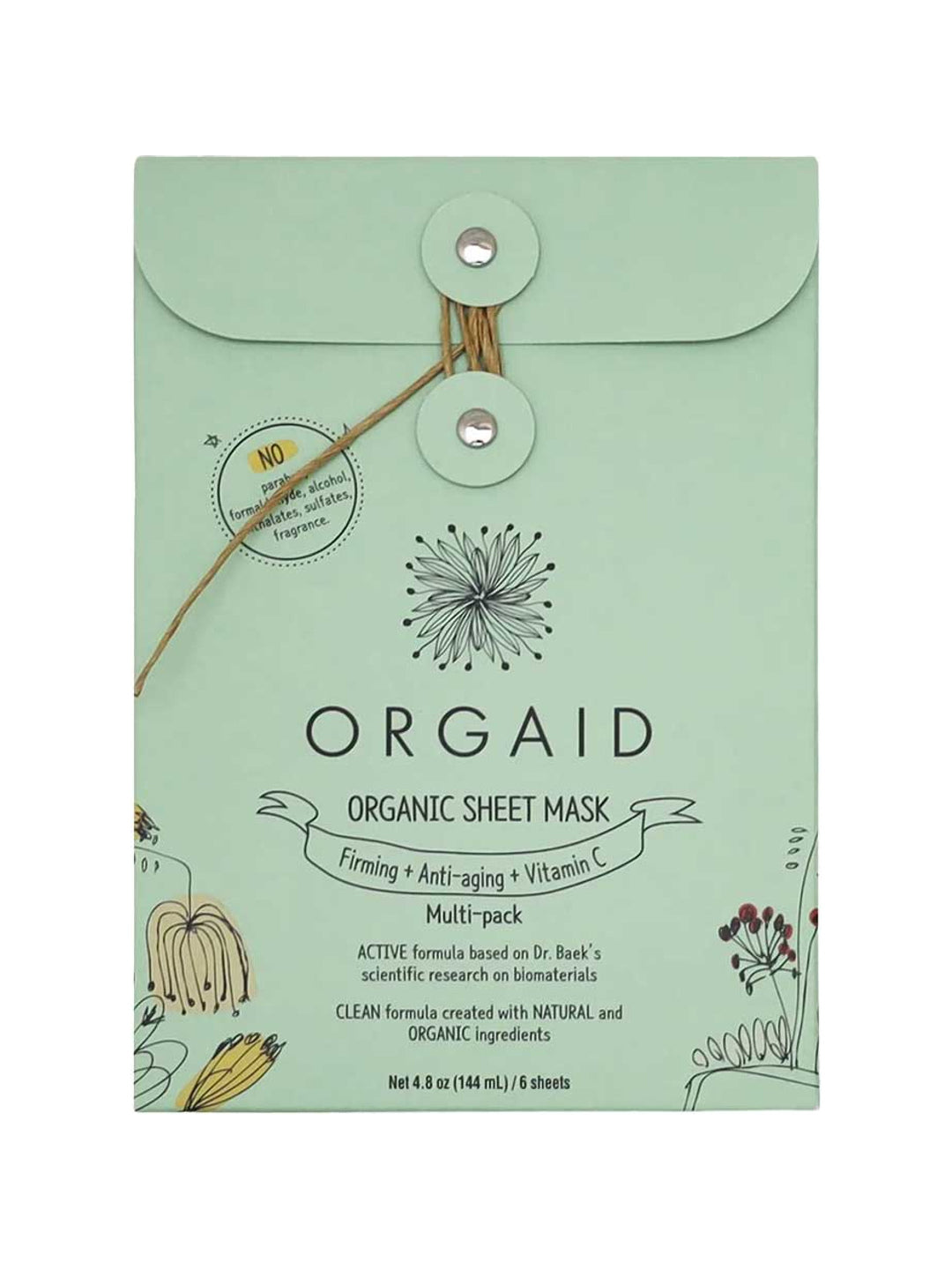 Orgaid Organic Sheet Mask Firming Anti-Aging and Vitamin C pack on a white background