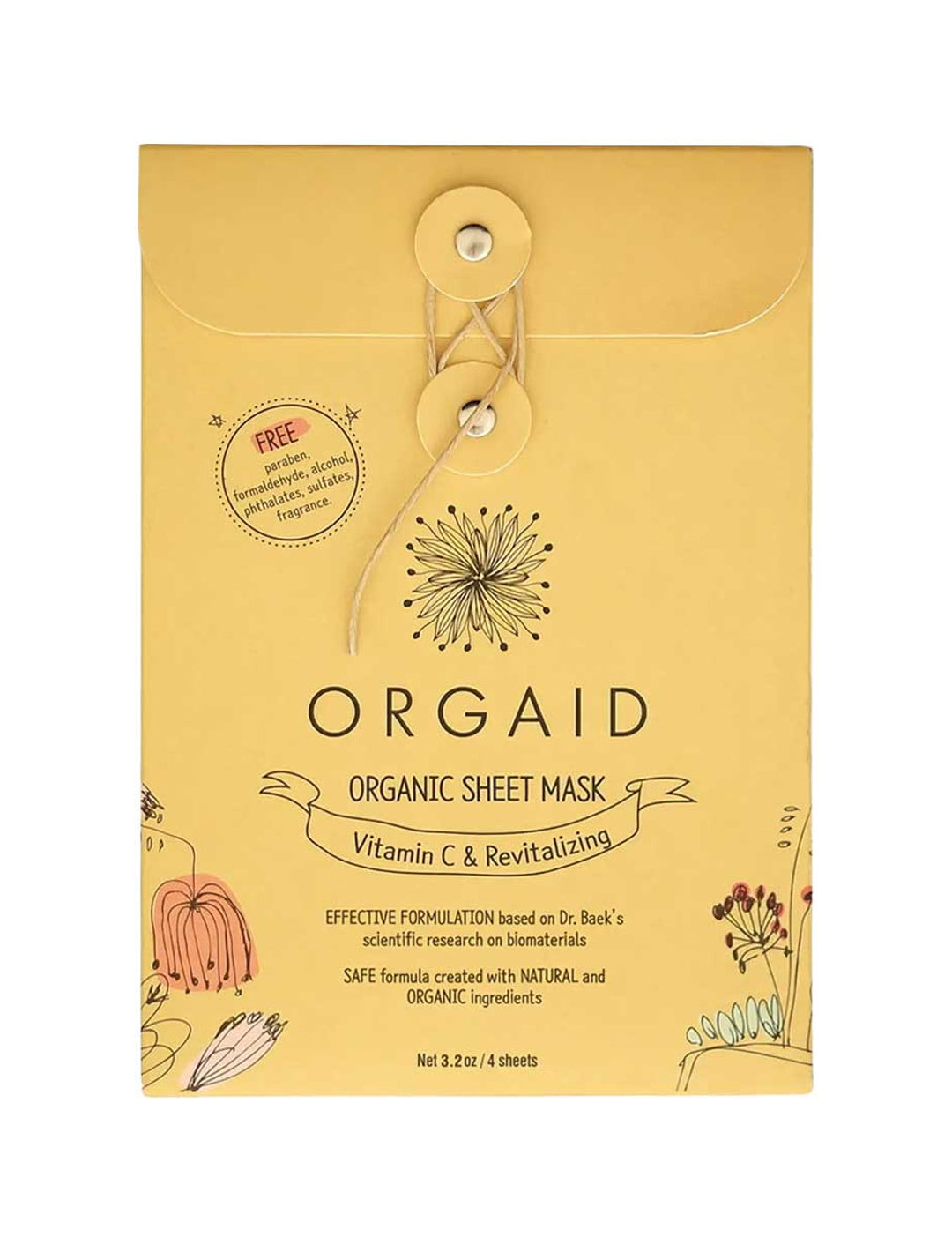 Orgaid Organic Sheet Mask Vitamin C and Revitalising 4pk on a white background