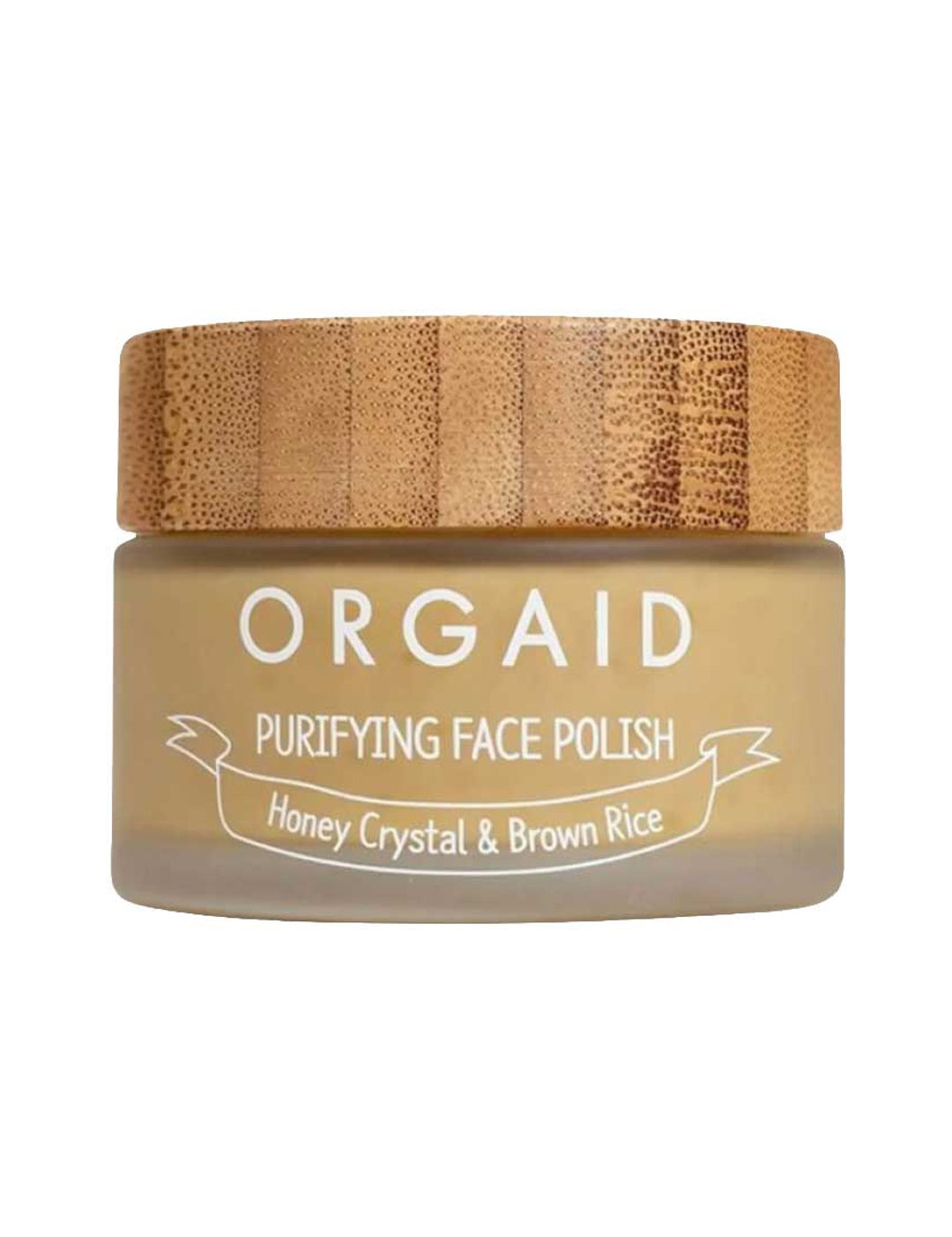 Orgaid Purifying Face Polish Honey Crystal and Brown Rice 56g jar on a white background