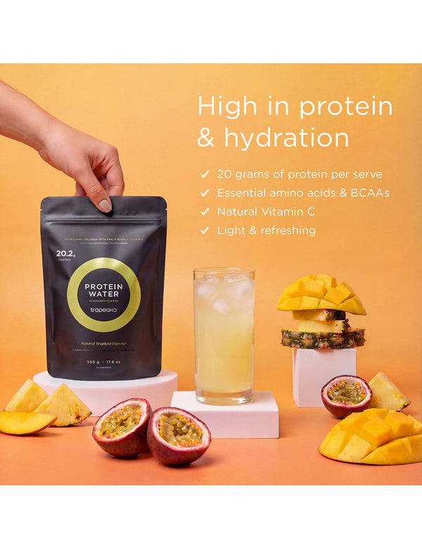Nutritional information panel for Tropeaka Protein Water Tropical