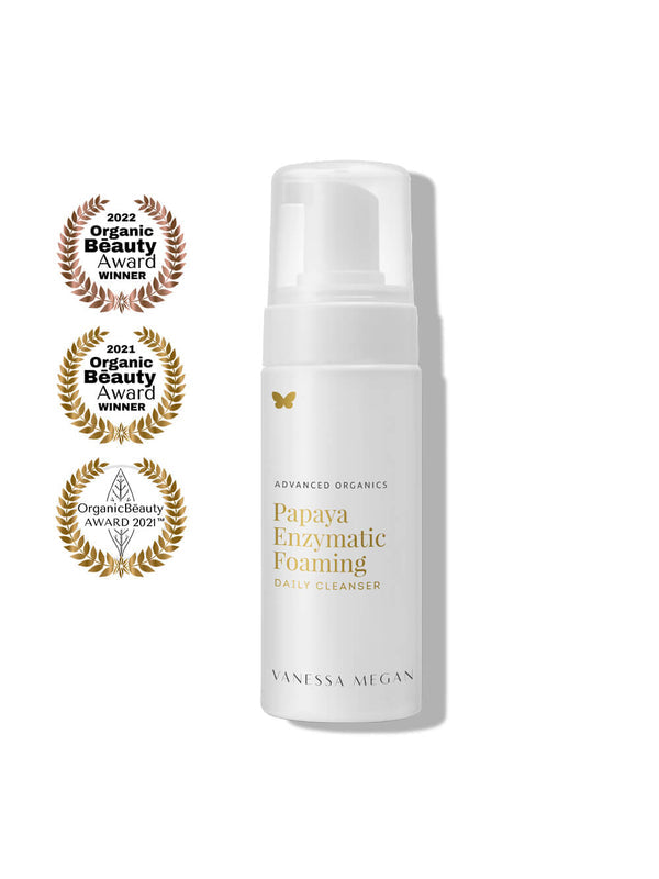 Vanessa Megan Papaya Enzymatic Cleanser with its award badges