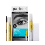 Parissa Brow Waxing Pen 4.5ml is an at-home kit with a yellow waxing pen, spoolie brush, small vial, and white strips in a box featuring an eye image—everything you need for flawless brows.