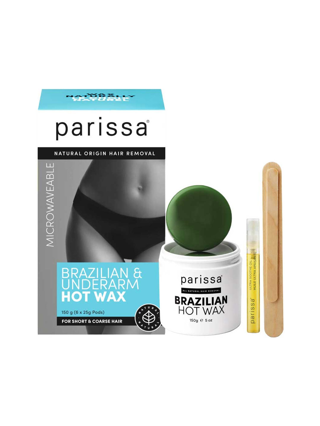 Parissa Hot Wax Brazilian and Underarm 150g kit on a white background