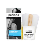 Parissa Warm Wax Legs and Body 150ml is a vegan hair removal kit with wooden spatulas, waxing strips, and aftercare oil—everything you need for smooth skin at home.
