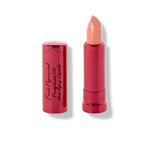 A tube of 100% Pure Fruit Pigmented® Pomegranate Oil Moisturising Lipstick in Peony (true, pale pink) is shown beside its shiny pink, cursive-inscribed cap. Brand: 100% Pure. Size: 4.5g.