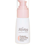 The Jojoba Company Probiotic Jojoba Milk with B-Vitamin Complex 30ml is a hydrating serum in a white and pink pump bottle that nourishes and supports your skin barrier for healthier, radiant skin.