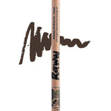 The Raww Babassu Oil Brow Fix 1.1g in Cocoa is shown with a squiggly brown line behind it, highlighting its rich shade and nourishing Babassu Oil formula for natural, fuller-looking brows.