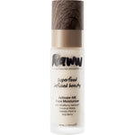 A 50ml bottle of Raww Nourishing Moisturiser with a wood-textured cap, enriched with coconut water and vitamin C Kakadu Plum for hydrating and nourishing your face.