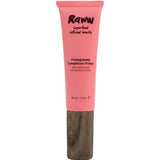 A pink tube of Raww Pomegranate Complexion Primer 30ml with a brown cap. This natural primer features niacinamide, bamboo extract, and supports long-lasting makeup. Contains 30 mL (1 fl oz).
