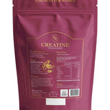 A pink resealable pouch labeled “Ritua Creatine Monohydrate Strength For Women” with gold accents highlights muscle recovery benefits, directions, nutritional info, and a barcode on the lower back.