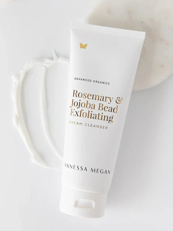 Vanessa Megan Rosemary and Jojoba Bead Exfoliating Cleanser tube held in hand