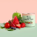 Nutra Naturals Super Greens and Reds Watermelon Strawberry 300g with fresh fruit
