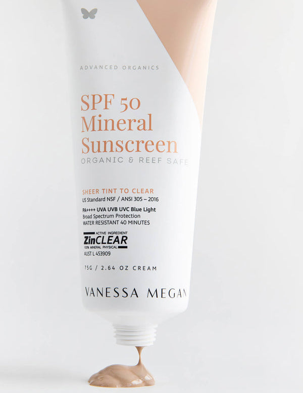 Vanessa Megan SPF50 Mineral Sunscreen applied on skin